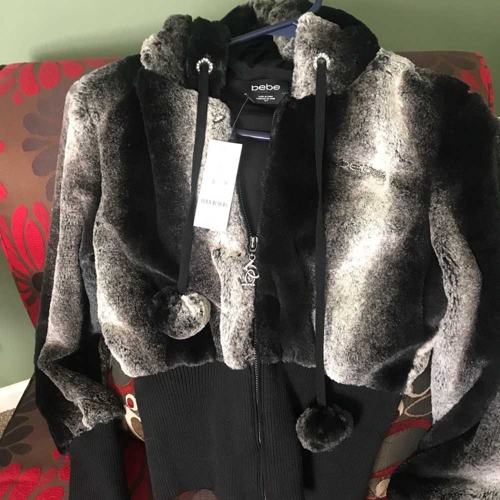 BeBe faux fur zipper dressy hoodie. NWT